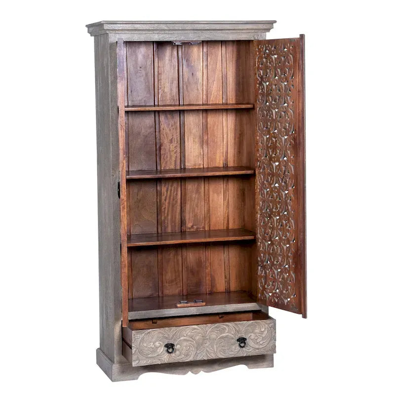 Maadze Mandolin 70.6 High Carved Armoire with Shelves and Drawers