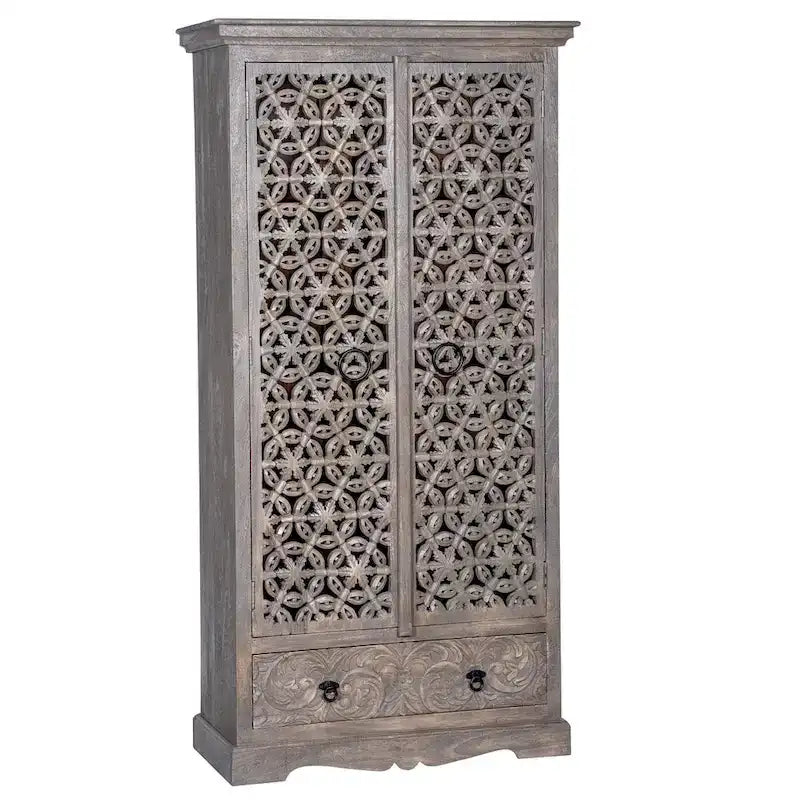 Maadze Mandolin 70.6 High Carved Armoire with Shelves and Drawers