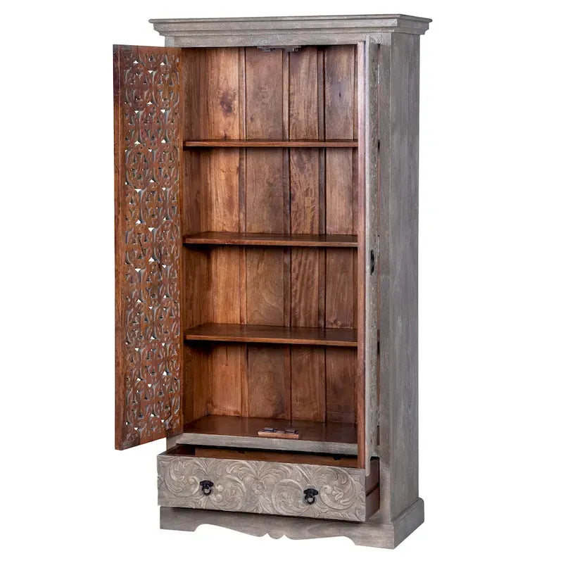Maadze Mandolin 70.6 High Carved Armoire with Shelves and Drawers