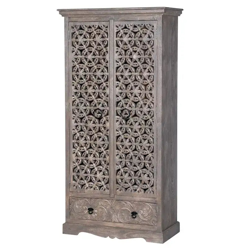 Maadze Mandolin 70.6 High Carved Armoire with Shelves and Drawers