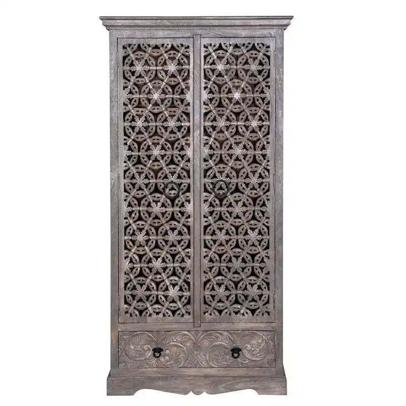 Maadze Mandolin 70.6 High Carved Armoire with Shelves and Drawers