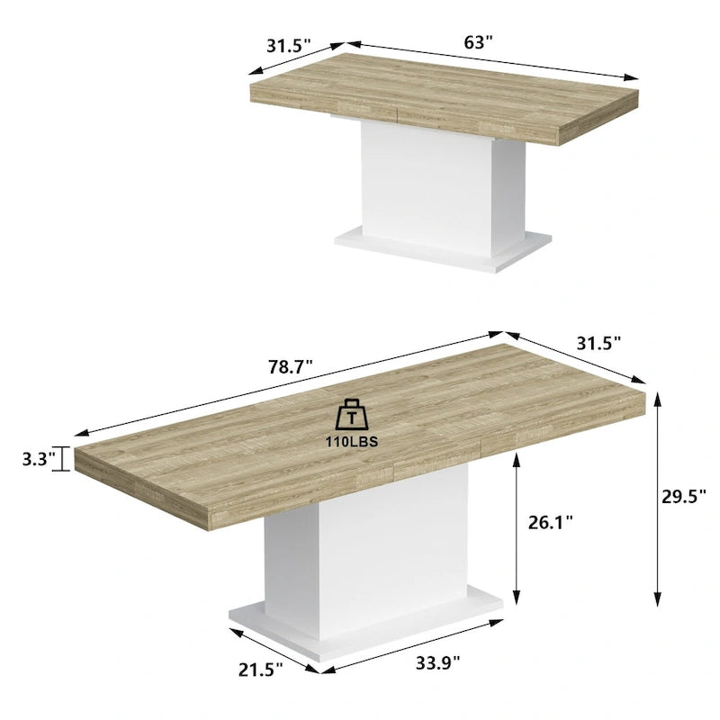 63-78.7 Extendable Dining Table, Wood Finish Office Meeting Table