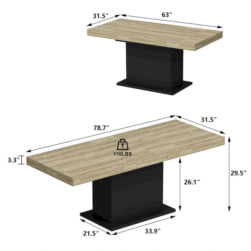 63-78.7 Extendable Dining Table, Wood Finish Office Meeting Table