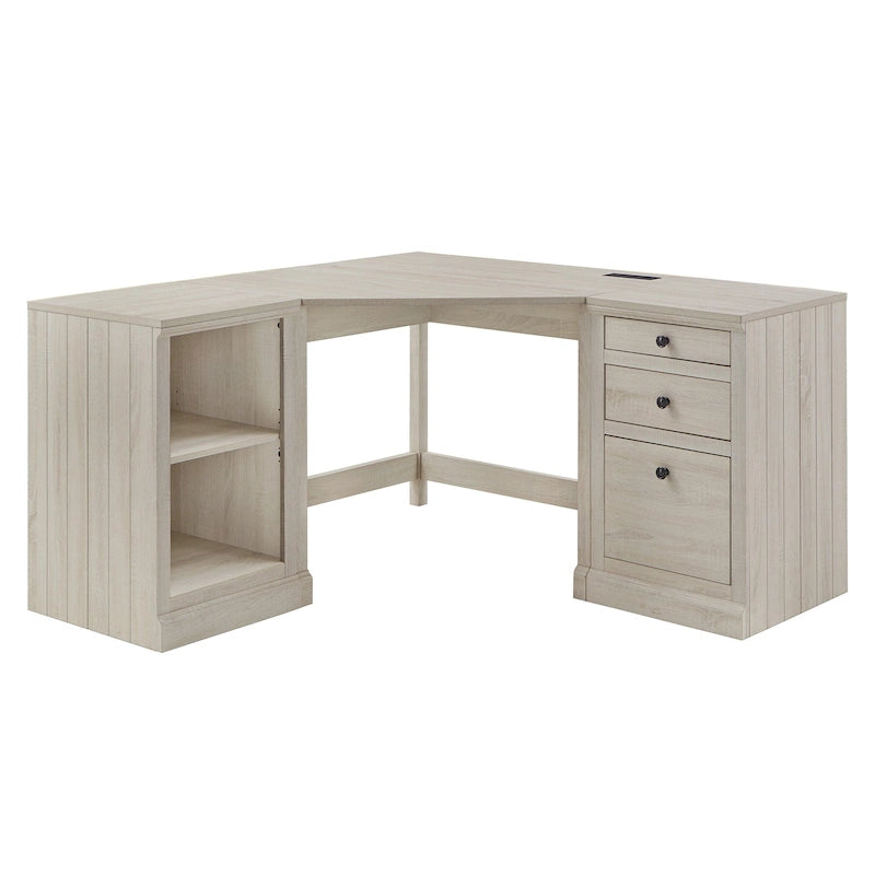 Hinesburg 40 in. Corner Desk with USB Chargers and 3-drawer File Cabinet by
