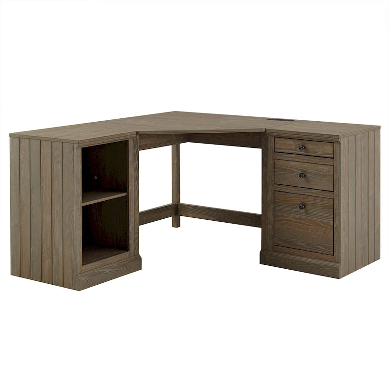 Hinesburg 40 in. Corner Desk with USB Chargers and 3-drawer File Cabinet by