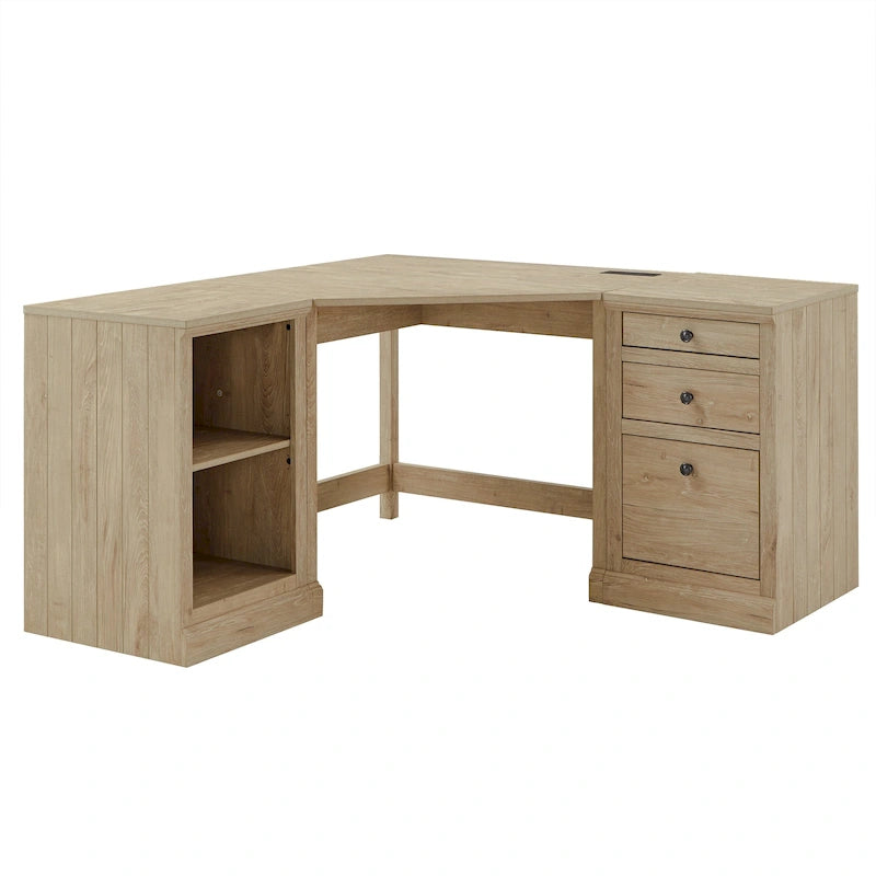 Hinesburg 40 in. Corner Desk with USB Chargers and 3-drawer File Cabinet by
