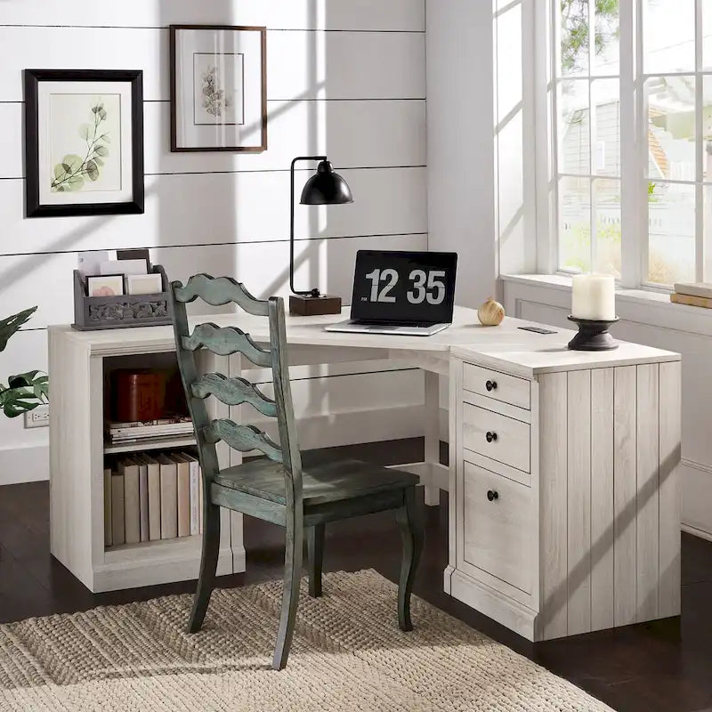 Hinesburg 40 in. Corner Desk with USB Chargers and 3-drawer File Cabinet by 