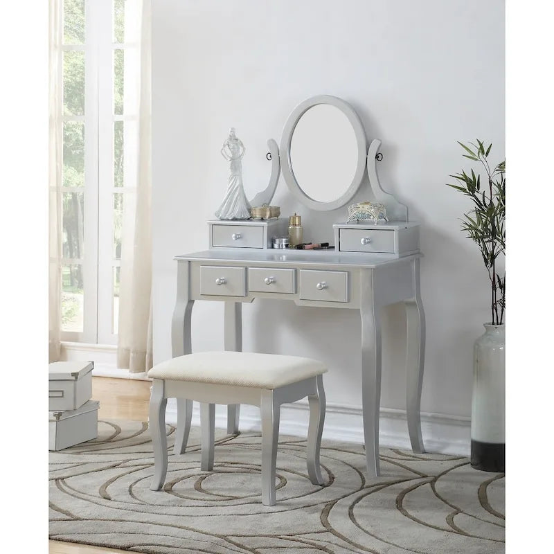 Watt Wood Makeup Vanity Table and Stool Set