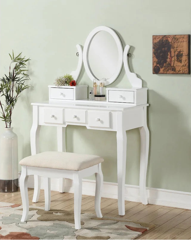   Watt Wood Makeup Vanity Table and Stool Set