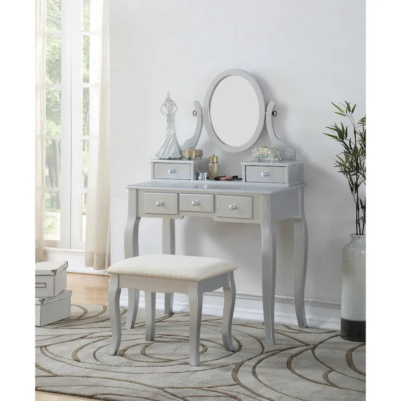 Watt Wood Makeup Vanity Table and Stool Set