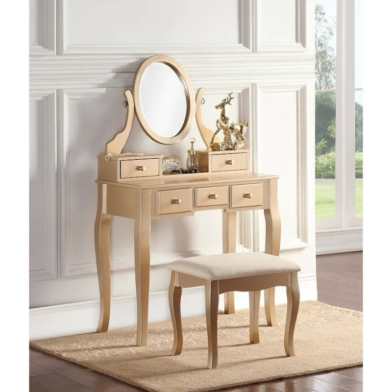 Watt Wood Makeup Vanity Table and Stool Set