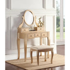 Watt Wood Makeup Vanity Table and Stool Set