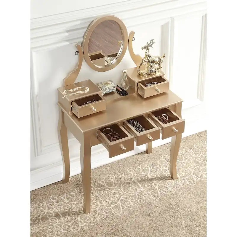 Watt Wood Makeup Vanity Table and Stool Set