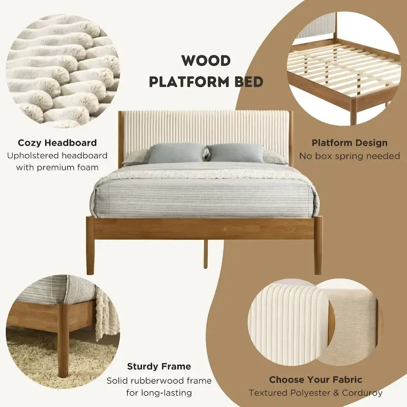 Vichy Platform Bed, Light Walnut, Queen