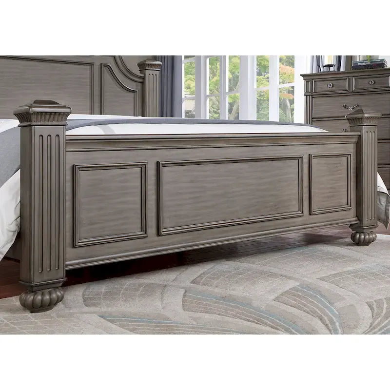 Vame 3-Piece Traditional Grey Wood Poster Bedroom Set With Two Nightstands by