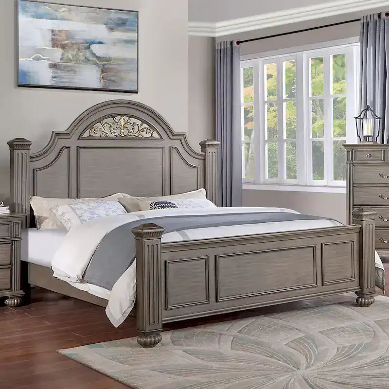 Vame 3-Piece Traditional Grey Wood Poster Bedroom Set With Two Nightstands by