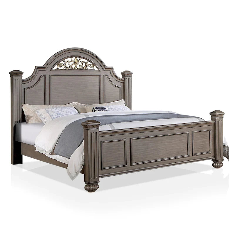 Vame 3-Piece Traditional Grey Wood Poster Bedroom Set With Two Nightstands by
