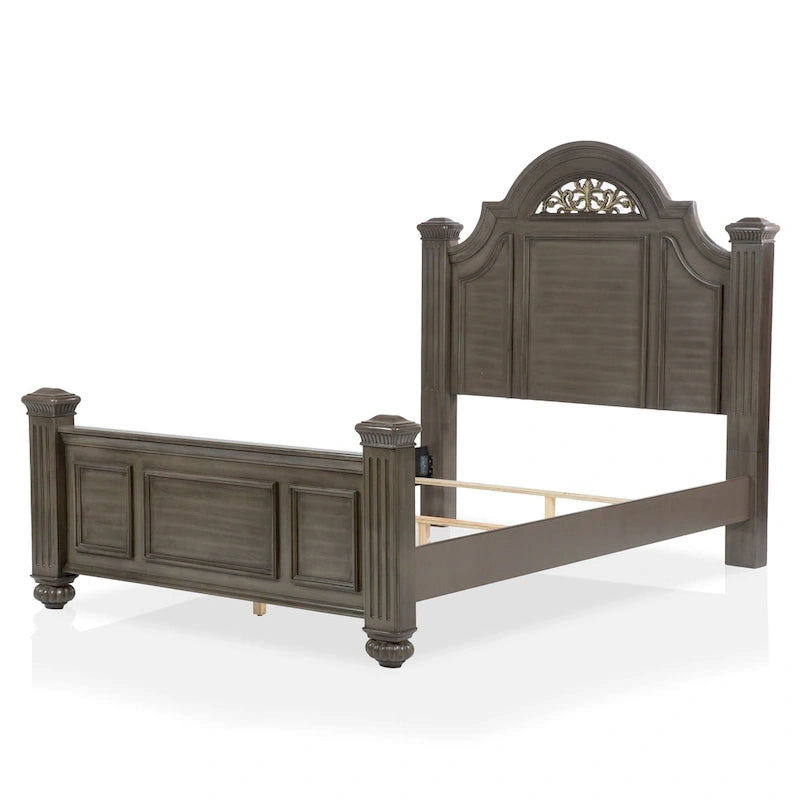 Vame 3-Piece Traditional Grey Wood Poster Bedroom Set With Two Nightstands by