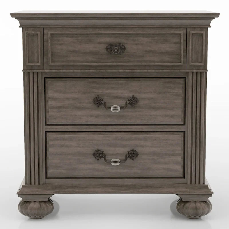 Vame 3-Piece Traditional Grey Wood Poster Bedroom Set With Two Nightstands by