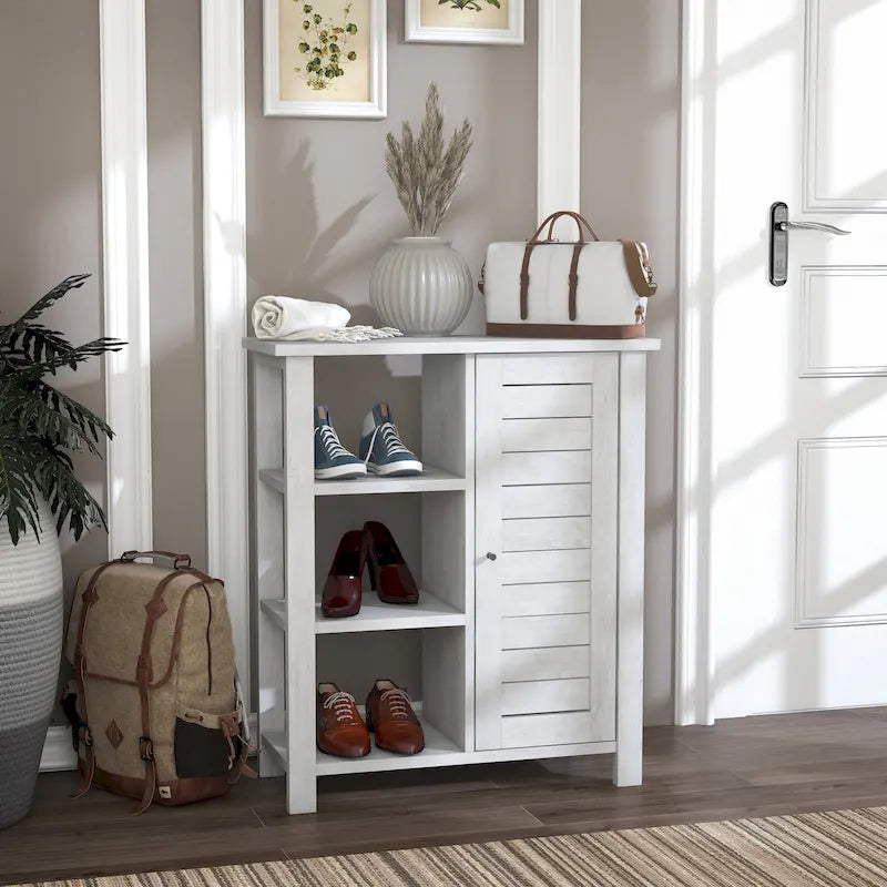 McKee Farmhouse White Oak Storage Cabinet with 3-Open Shelf by