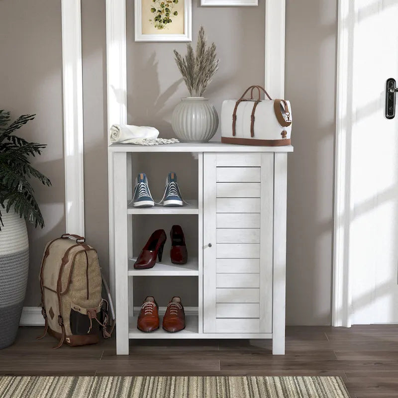 McKee Farmhouse White Oak Storage Cabinet with 3-Open Shelf by