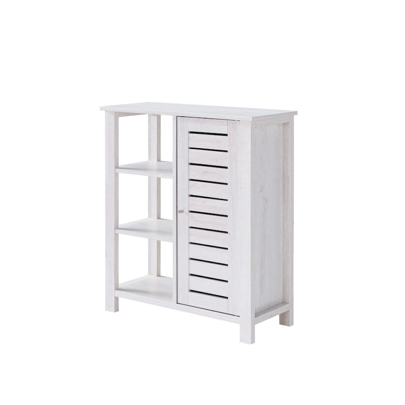 McKee Farmhouse White Oak Storage Cabinet with 3-Open Shelf by