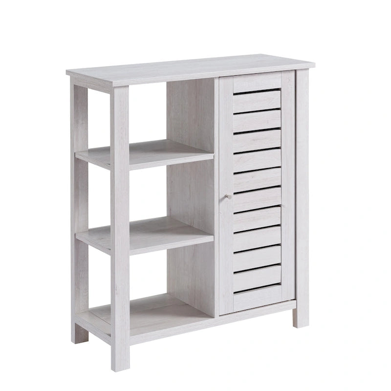 McKee Farmhouse White Oak Storage Cabinet with 3-Open Shelf by