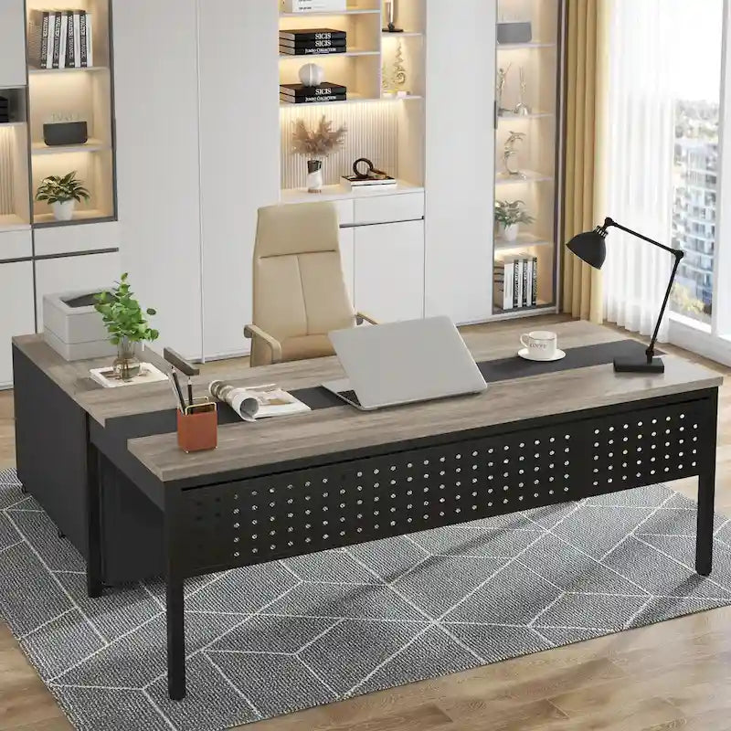 70.8 Inch L-shaped Computer Desk with Reversible File Drawer Cabinet, Executive Office Desk