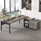 70.8 Inch L-shaped Computer Desk with Reversible File Drawer Cabinet, Executive Office Desk