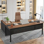 70.8 Inch L-shaped Computer Desk with Reversible File Drawer Cabinet, Executive Office Desk