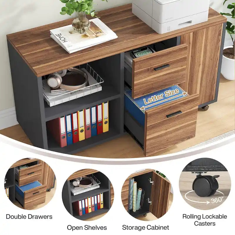 70.8 Inch L-shaped Computer Desk with Reversible File Drawer Cabinet, Executive Office Desk