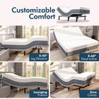 Renanim Adjustable Bed Frame with 14-inch Hybrid Mattress, Dual Massage, USB Ports, App Control, Underbed Light, Remote