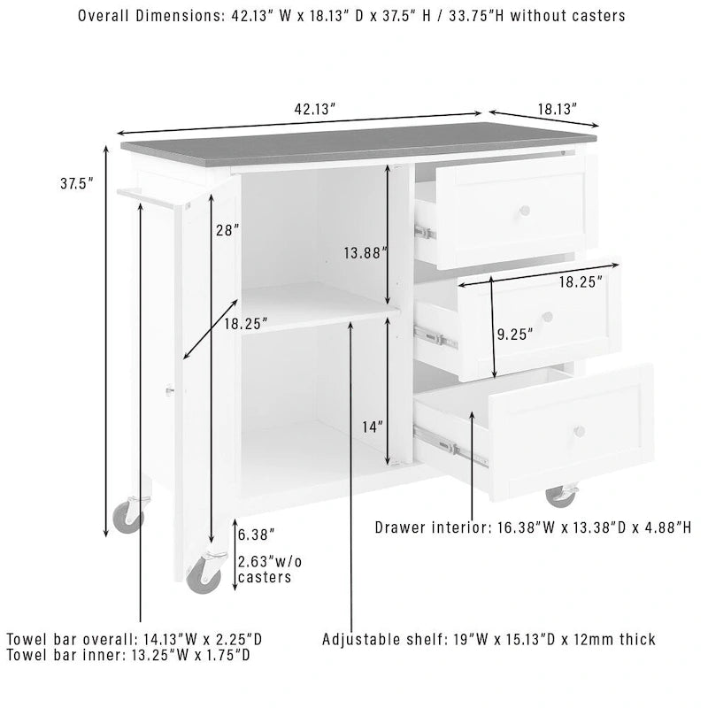 Soren Granite Top Kitchen Island/Cart - 18.13d x 42.13w x 37.5h