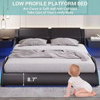 Queen Modern Upholstered Platform Bed Frame with LED Lights