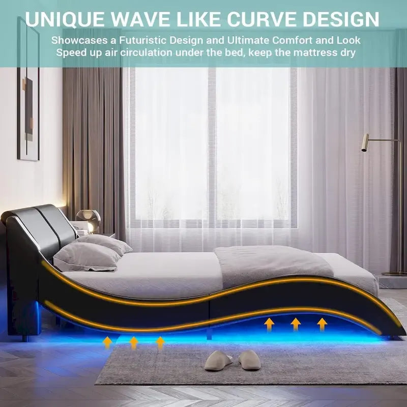Queen Modern Upholstered Platform Bed Frame with LED Lights