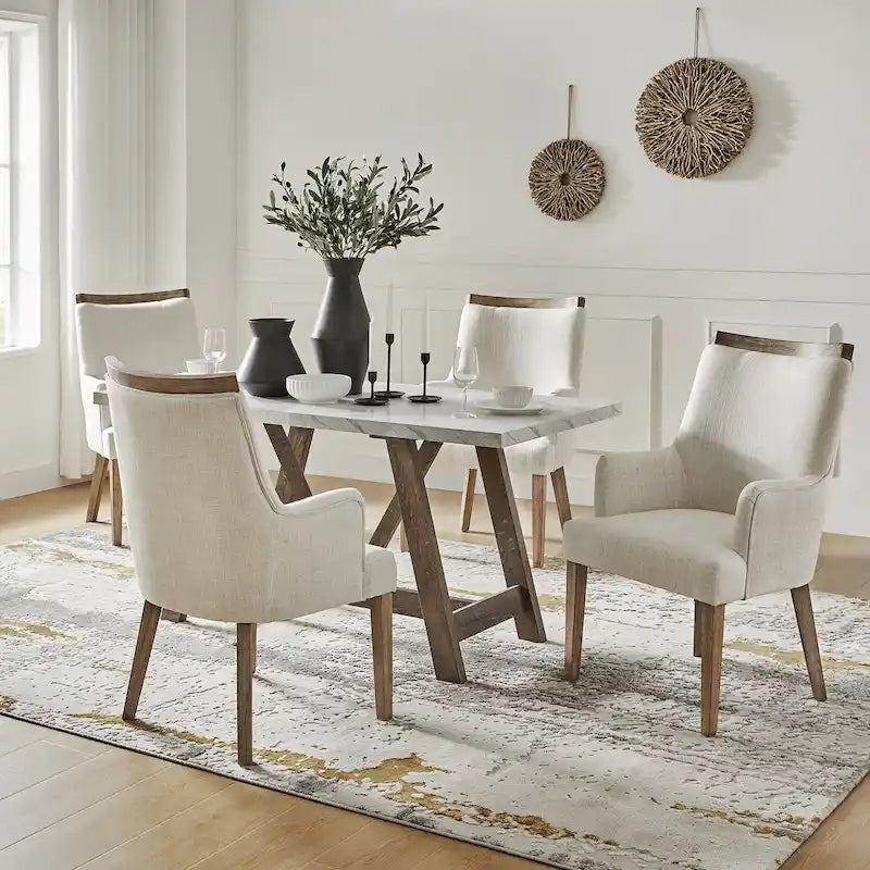 Albert Farmhouse Upholstered Solid Wood Dining Chair Set of 4 by