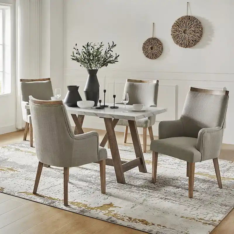 Albert Farmhouse Upholstered Solid Wood Dining Chair Set of 4 by