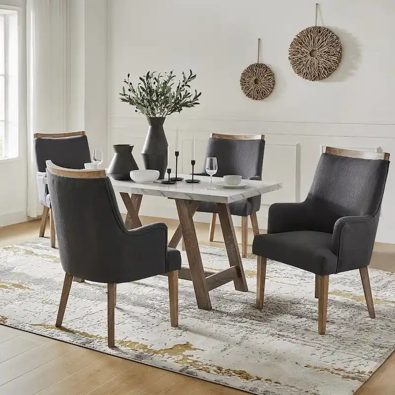 Albert Farmhouse Upholstered Solid Wood Dining Chair Set of 4 by