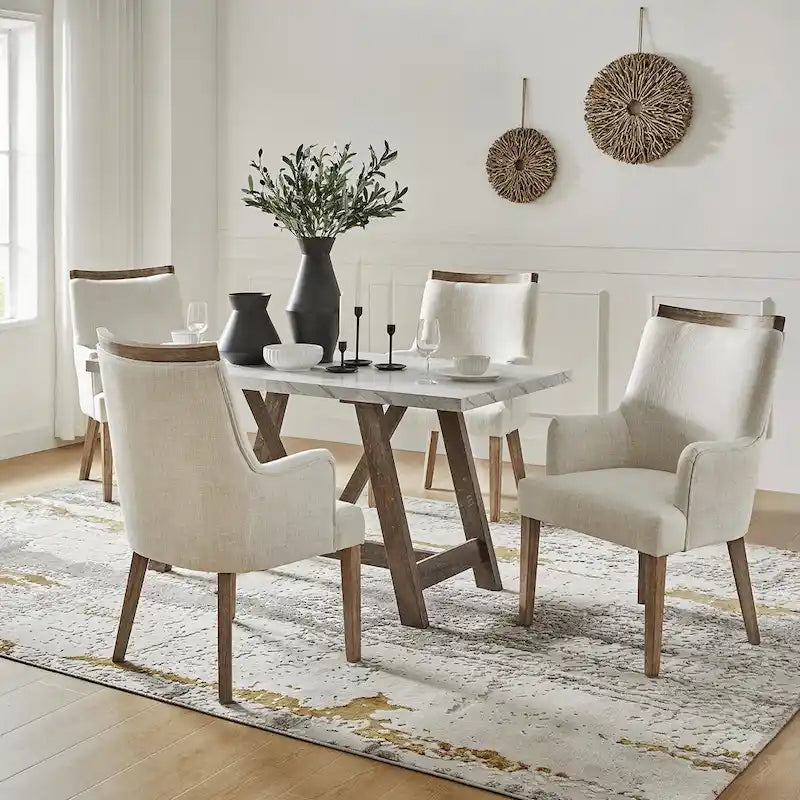 Albert Farmhouse Upholstered Solid Wood Dining Chair Set of 4 by 