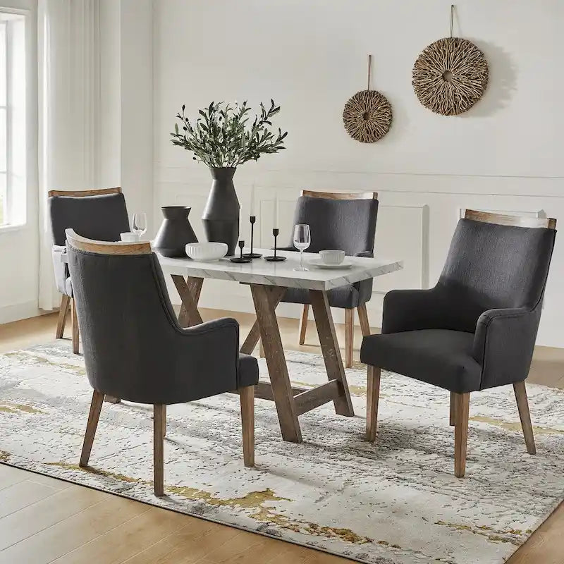 Albert Farmhouse Upholstered Solid Wood Dining Chair Set of 4 by