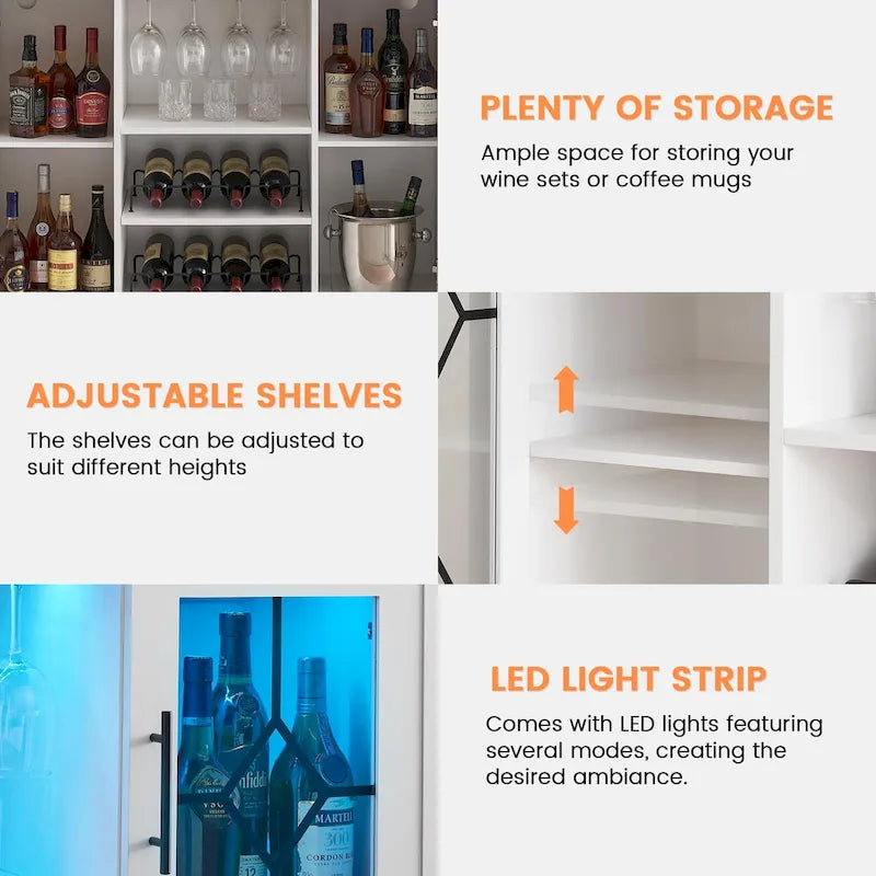 Wine Bar Cabinet with LED Light - 15.7D x 47.2W x 34.61H
