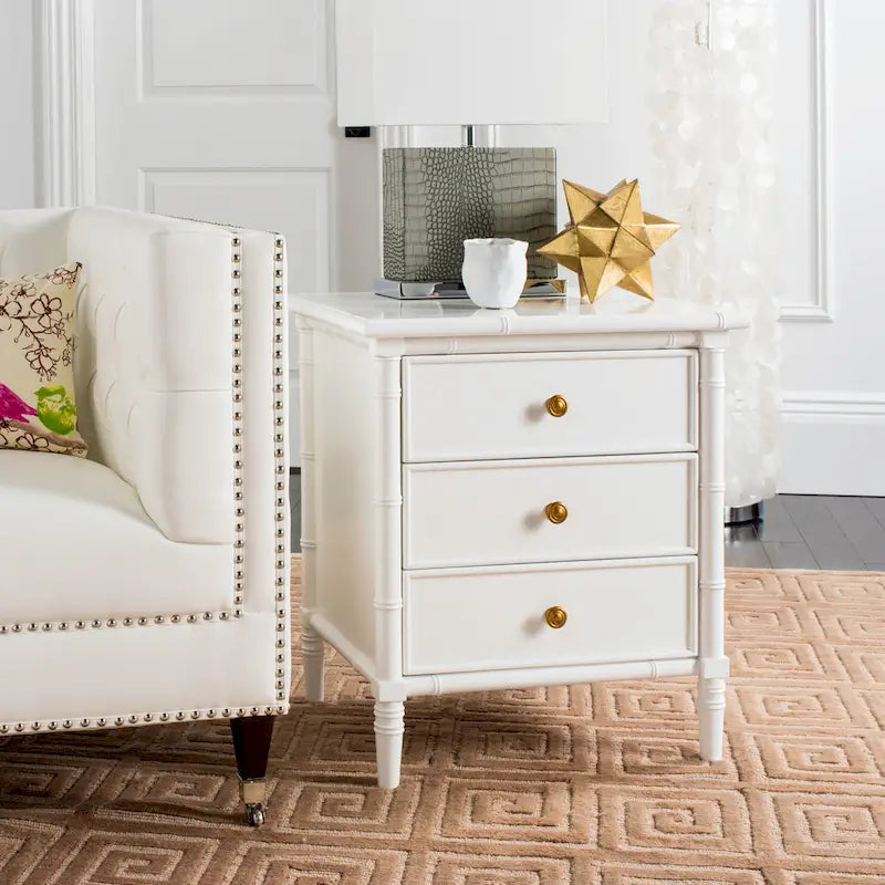 SAFAVIEH Jasmyne Modern Coastal 3-Drawer Navy Bamboo Nightstand