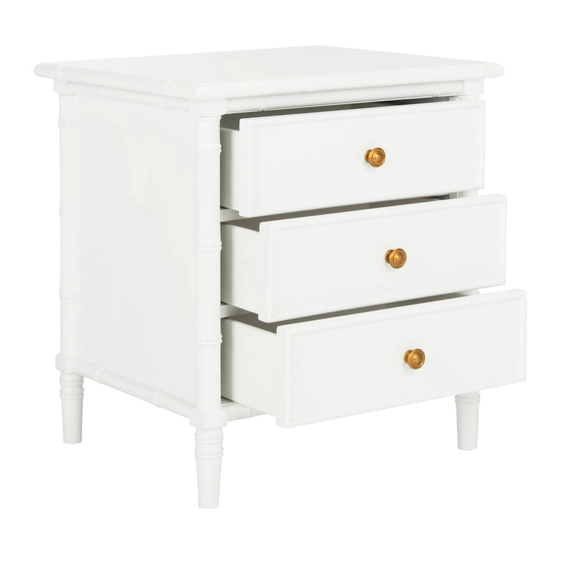 SAFAVIEH Jasmyne Modern Coastal 3-Drawer Navy Bamboo Nightstand
