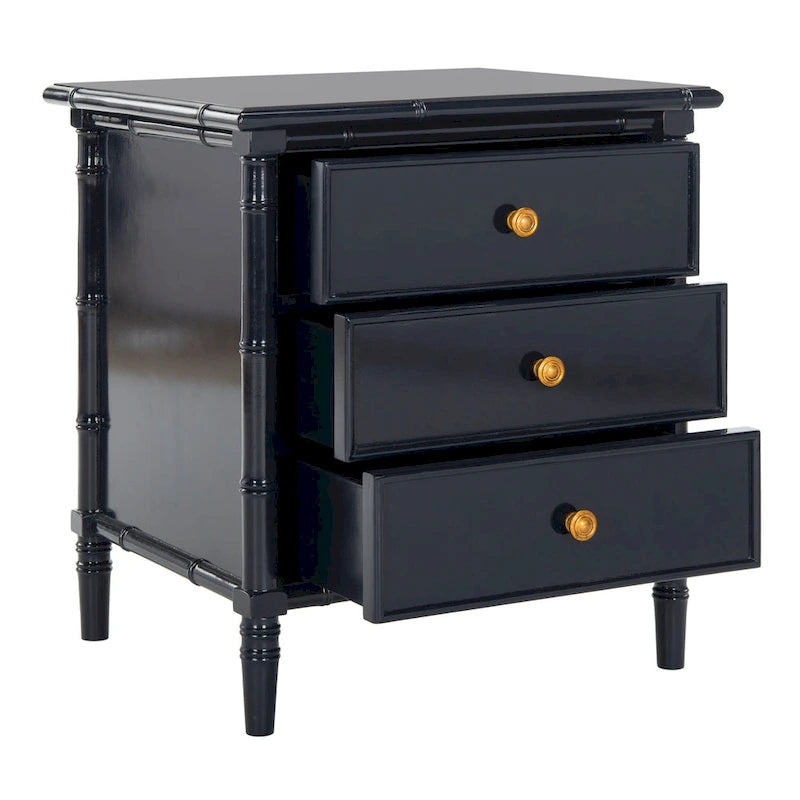 SAFAVIEH Jasmyne Modern Coastal 3-Drawer Navy Bamboo Nightstand