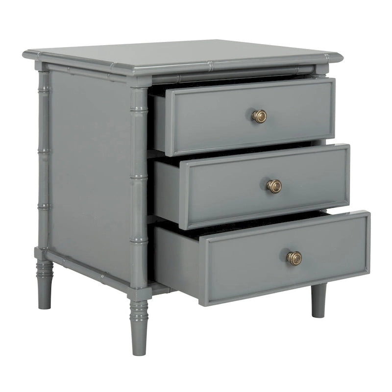 SAFAVIEH Jasmyne Modern Coastal 3-Drawer Navy Bamboo Nightstand