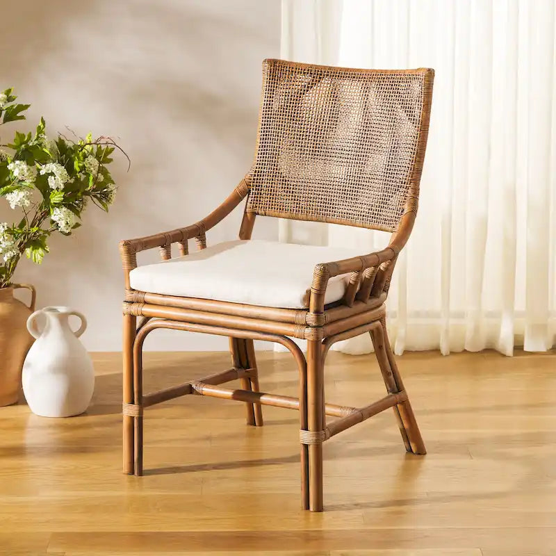SAFAVIEH Azrielle Coastal Rattan Cushion Chair - 22 W x 24 L x 37 H - 22W x 24D x 37H