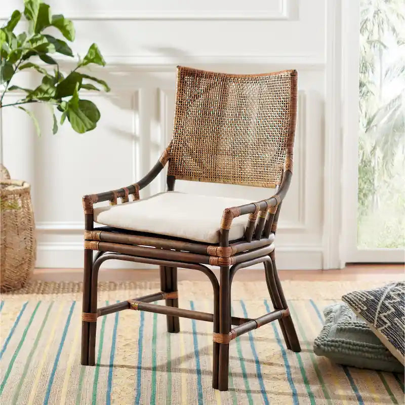 SAFAVIEH Azrielle Coastal Rattan Cushion Chair - 22 W x 24 L x 37 H - 22W x 24D x 37H