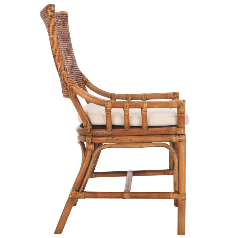 SAFAVIEH Azrielle Coastal Rattan Cushion Chair - 22 W x 24 L x 37 H - 22W x 24D x 37H