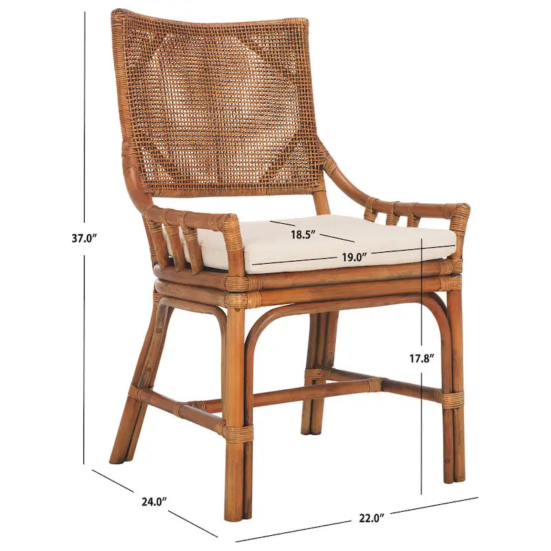 SAFAVIEH Azrielle Coastal Rattan Cushion Chair - 22 W x 24 L x 37 H - 22W x 24D x 37H