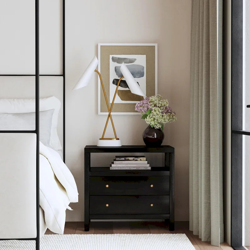 Nora 2-Drawer Wood Wide Nightstand